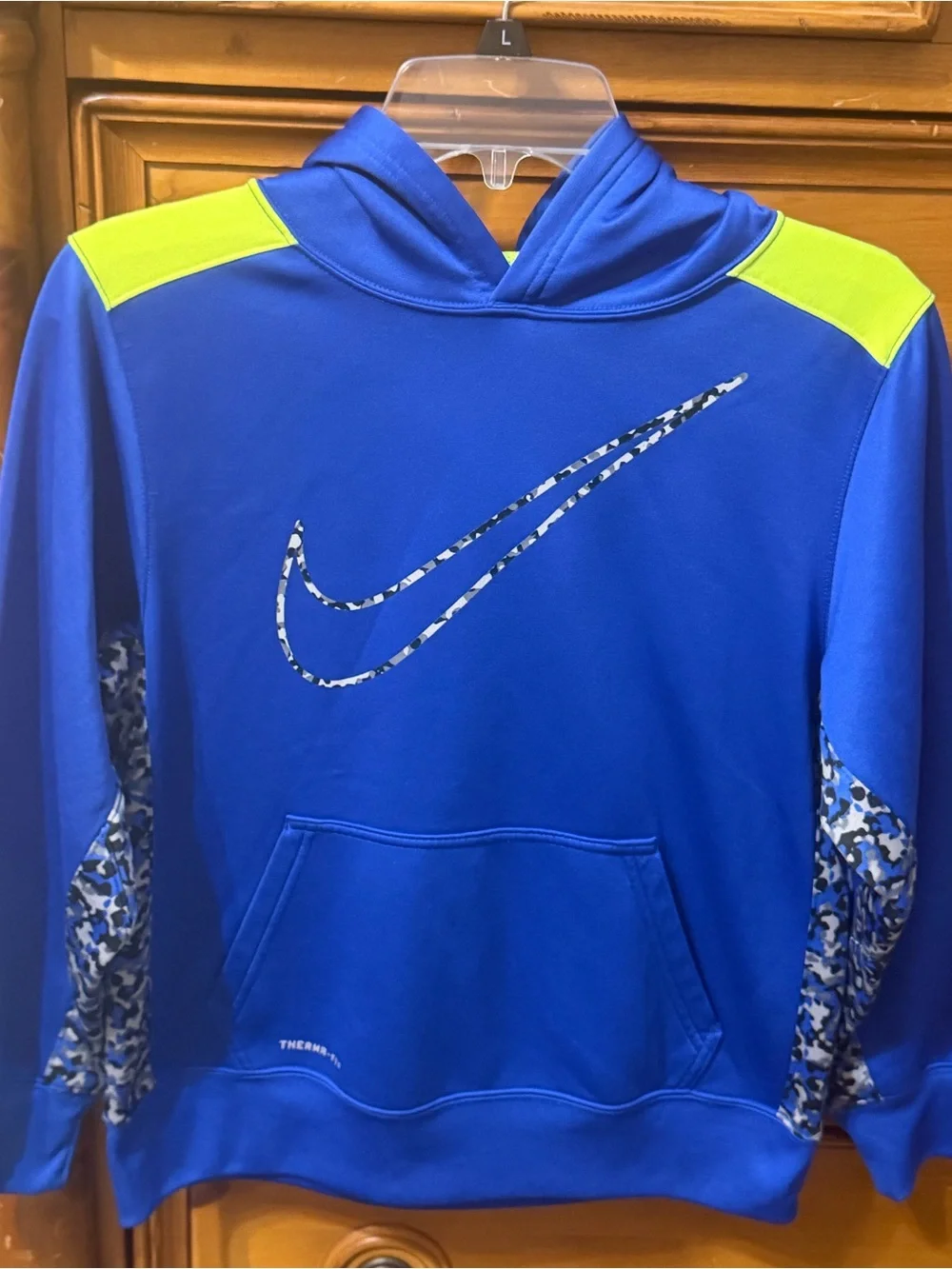 Nike Kids Blue Hooded Sweatshirt with Neon Yellow Accents
